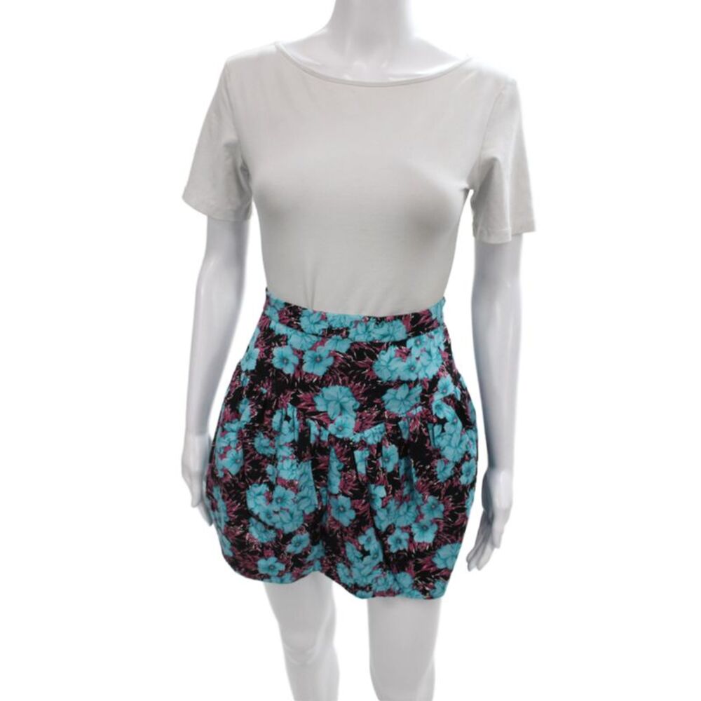 Zara Women Floral Cotton Mini Skirt Set Black Zip Size M